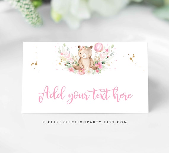 Editable Teddy Bear Pink Baby Shower Food Labels Pink Floral Girl Teddy Bear Baby Shower Decoration Girl Bear Favors Instant Download TB Il_570xn