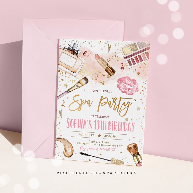 Editable Spa Makeup Birthday Party Invitation Glam Party Invitation Girl Blush Pink And Gold Spa Party Tween Party Instant Download KE image 4