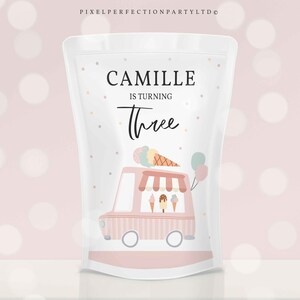 Editable Ice Cream Truck Birthday Party Juice Pouch Labels Here's The Scoop Ice Cream Birthday Sweet Ice Cream Party Instant Download YL