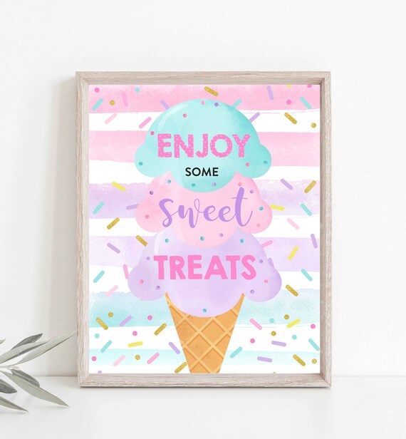 Ice Cream Birthday Party Table Sign Ice Cream Glitter Party Sign Ice Cream Favor Treat Sign Ice Cream Theme Birthday Party Table Sign WC Il_570xn