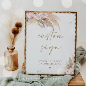 Fully Editable Pampas Grass Boho Baby Shower Custom Sign Bohemian Baby Shower Decor Muted Earthy Tone Birthday Or Shower Instant Download PG image 1