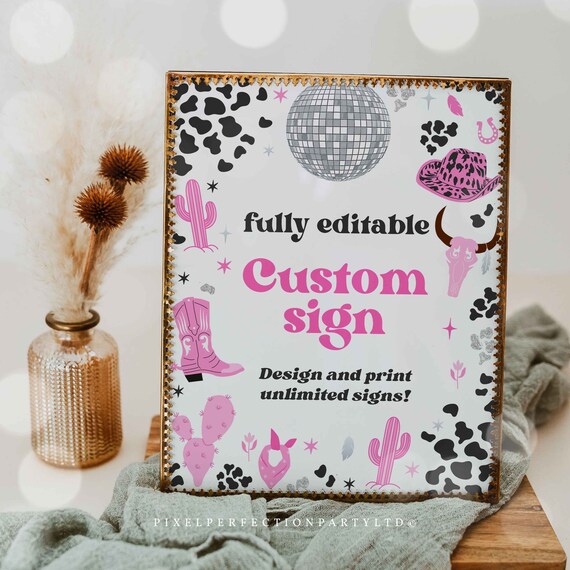 Editable Space Cowgirl Birthday Party Custom Sign Pink Disco Cowgirl Party Nashville Rodeo Birthday Party Any Age Party Instant Download UL Il_570xn