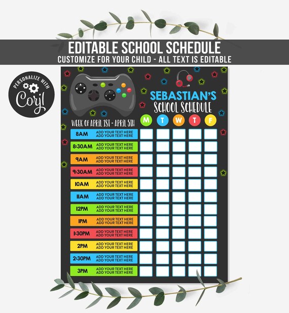 Editable Homeschool Schedule Video Game Homeschool Schedule Daily Routine Schedule Daily Subject Checklist Student Schedule Instant Download Il_570xn