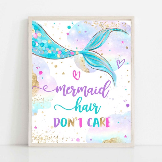 Mermaid Party Favor Sign Mermaid Hair Dont Care Sign Mermaid Birthday Party Decorations Whimsical Party Mermaid Sign Instant Download UH Il_570xn