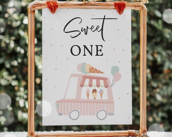 Ice Cream Truck Birthday Party Sweet One Table Sign Here's The Scoop Ice Cream Birthday Party Sweet Ice Cream Party Instant Download YL