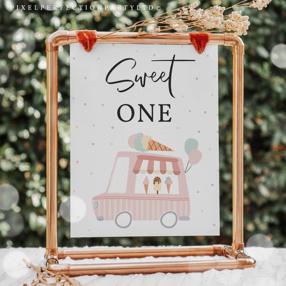 Ice Cream Truck Birthday Party Sweet One Table Sign Here's The Scoop Ice Cream Birthday Party Sweet Ice Cream Party Instant Download YL Il_570xn