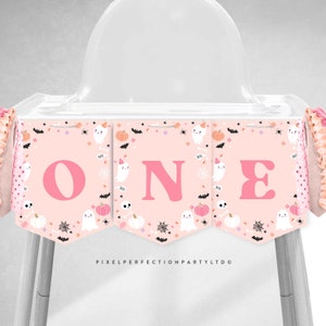 Pink Halloween Ghost Highchair Banner Pink Ghost Spooky One Highchair Banner Spooktacular Halloween One 1st Birthday Instant Download DS