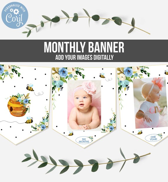 Bee Monthly Photo Banner Honey Bee 1st Birthday Monthly Banner Floral Bumble Bee Party So Sweet To Bee One Party Instant Download BH Il_570xn