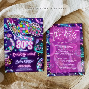 Editable 90s Bachelorette Weekend Invitation And Itinerary Back To The 90s Neon Retro Rewind 1990s 2000s Y2K Bachelorette Instant File Y7 bild 3