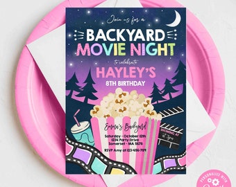 EDITABLE Backyard Movie Night Birthday Invitation Outdoor Movie Party Movie Under The Stars Party Movie Sleepover Party Instant Download LK