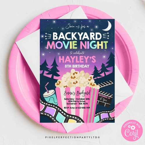 EDITABLE Backyard Movie Night Birthday Invitation Movie Under - Etsy