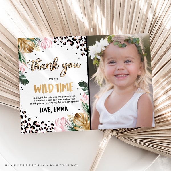 Editable Wild One Leopard Print Thank You Card Jungle Birthday Party Thank You Card Leopard Print Wild One 1st Birthday Party Download GY