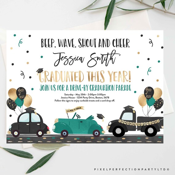 Editable Drive By Graduation Parade Invitation Drive Through Graduation Green Graduation Party Quarantine Grad 2021 Instant Download GP Il_570xn