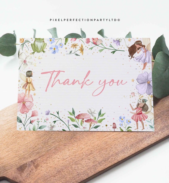 Editable Fairy Birthday Party Fold Over Thank You Card Enchanted Magical Floral Fairy Princess Birthday Party Instant Editable File SF Il_570xn