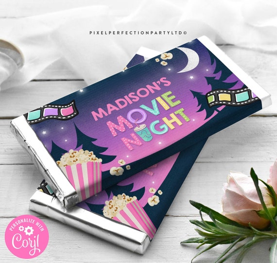 EDITABLE Movie Night Candy Bar Wrapper Labels Backyard Movie Night Candy Favors Movie Under The Stars Movie Sleepover Instant Download LK Il_570xn