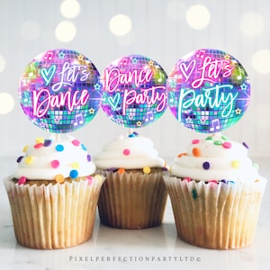 Dance Birthday Party Cupcake Toppers Tie Dye Dance Cake Toppers Labels Glow Dance Disco Party Disco Party Instant Editable File Y1