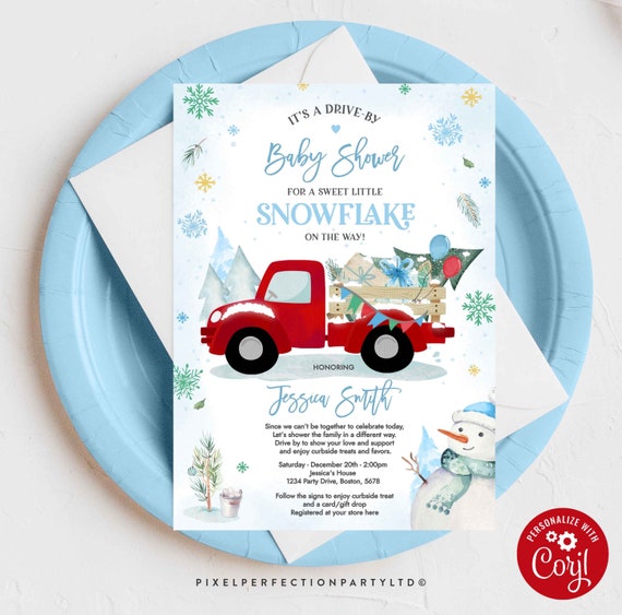 Editable Winter Drive By Baby Shower Invitation Red Winter Truck Drive By Baby Shower Invite Social Distancing Shower Instant Download GK Il_570xn