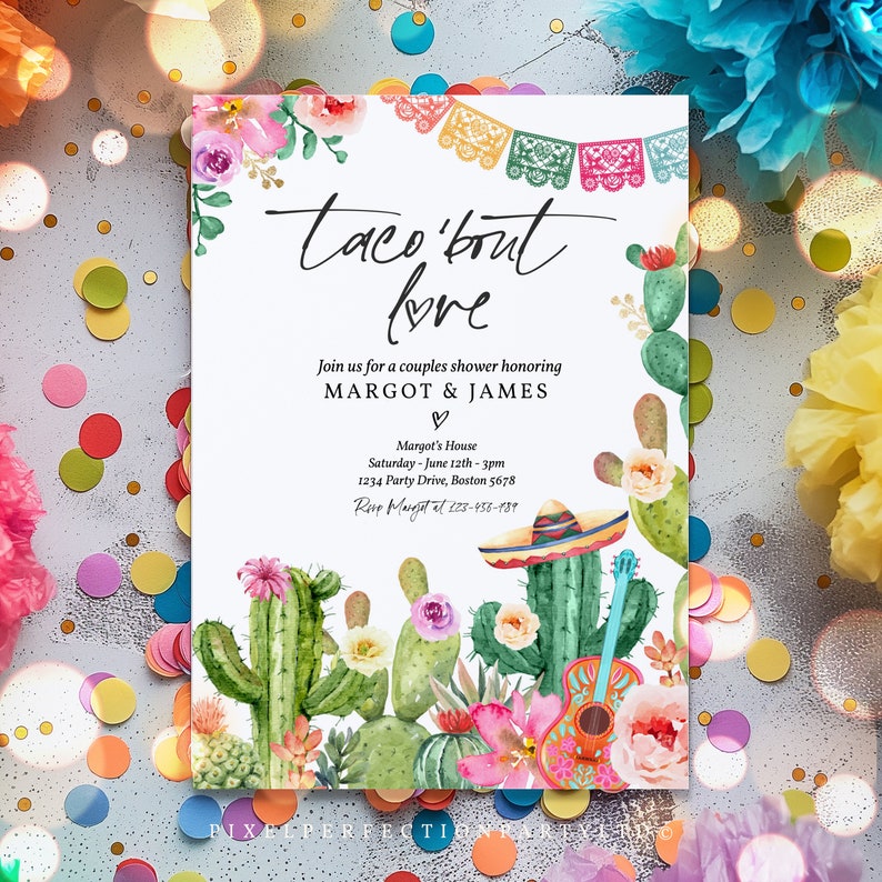 Editable Taco 'Bout Love Fiesta Couples Shower Invitation Taco 'Bout Love Engagement Party Mexican Engagement Fiesta Instant Download GE image 3