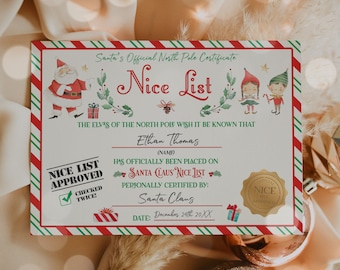 EDITABLE Santa Claus Official Nice List Certificate Letter From The Desk Of Santa North Pole Mail Christmas Eve Box Instant Download LE