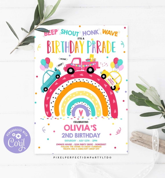 Editable Rainbow Drive By Birthday Parade Invitation Rainbow Drive Through Birthday Party Social Distancing Party Instant Download DR Il_570xn