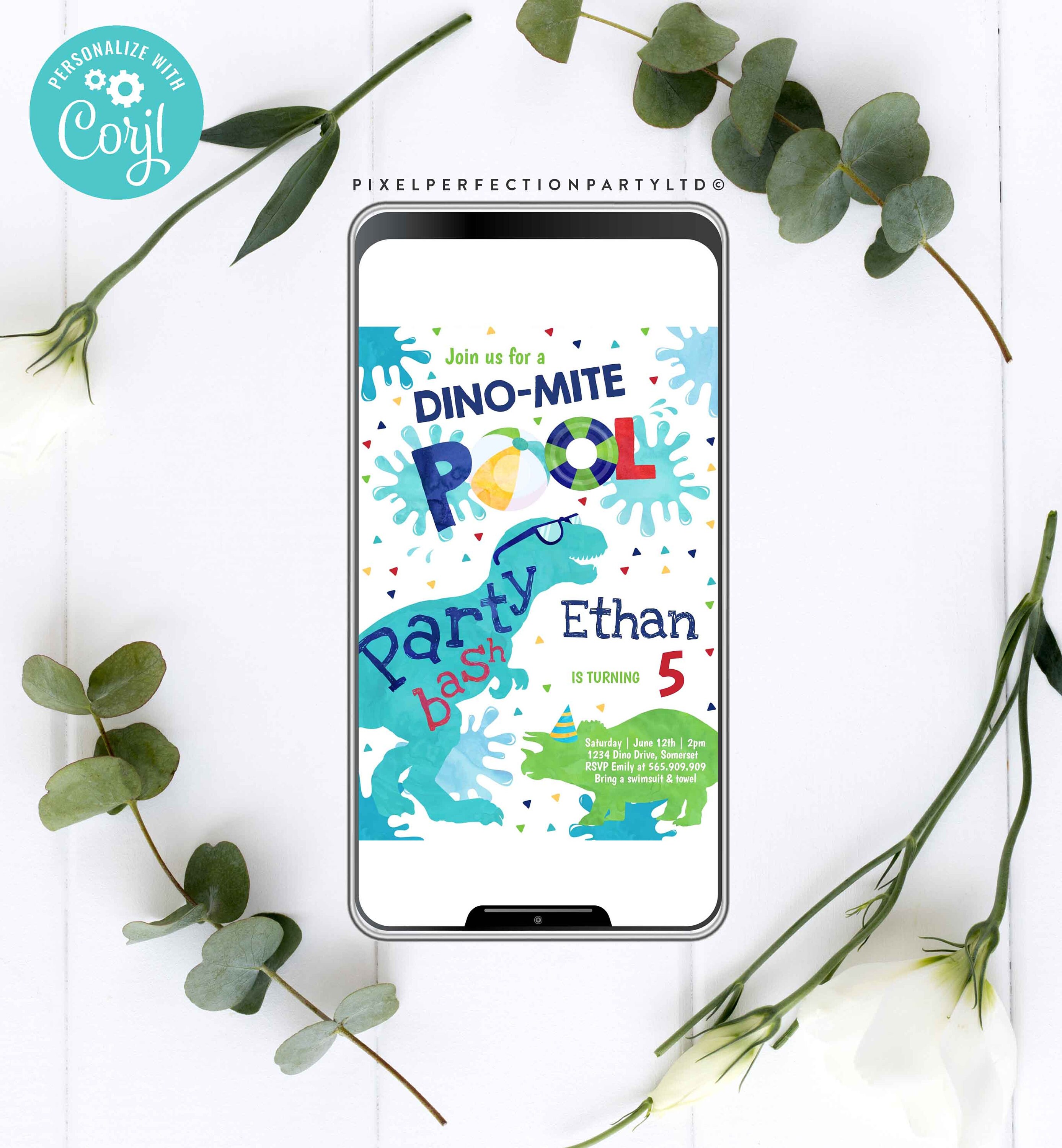 Dinosaur Pool Party Invitation Dinosaur Birthday Invitation | Etsy