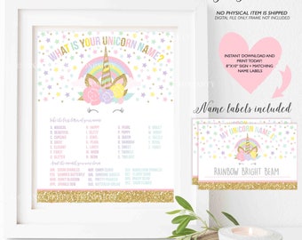 What Is Your Unicorn Name Game Unicorn Party Game Unicorn Party Magical Unicorn Birthday Unicorn Party Game Instant Download Unicorn Game 2T