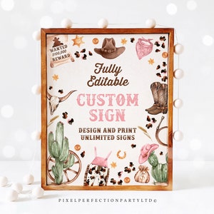 Editable Cowgirl Birthday Party Custom Sign Editable Wild West Cowgirl Rodeo Birthday Party Southwestern Ranch Decor Instant Download QW
