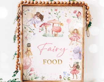 Fairy Birthday Party Fairy Food Table Sign Whimsical Enchanted Magical Floral Fairy Princess Party Decorations Instant Download SF