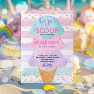 Editable Ice Cream Invitation Ice Cream Birthday Invitation Ice Cream Birthday Party Ice Cream Social Instant Download File Corjl WC