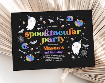 Editable Halloween Ghost Birthday Party Invitation Cute Ghost Birthday Spooktacular Halloween Birthday Costume Party Instant Download FG