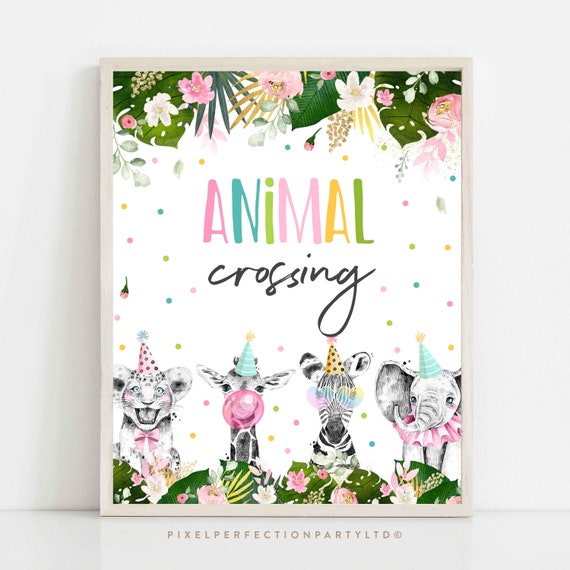 Animal Crossing Birthday Party Sign Wild One Jungle Animal Party Decor Safari Party Animals Decor Birthday Sign Instant Download Sign PS Il_570xn