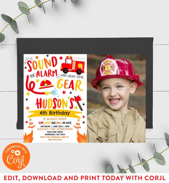 Firetruck Invitation Firetruck Birthday Invitation Firefighter Birthday Invite Fireman Birthday Invitation Instant Editable File Corjl X4 Il_570xn
