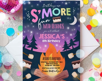 EDITABLE S'mores Birthday Invitation S'mores Bonfire Birthday Invite Backyard Camping S'mores Fun Together Bonfire Party Instant Download AS