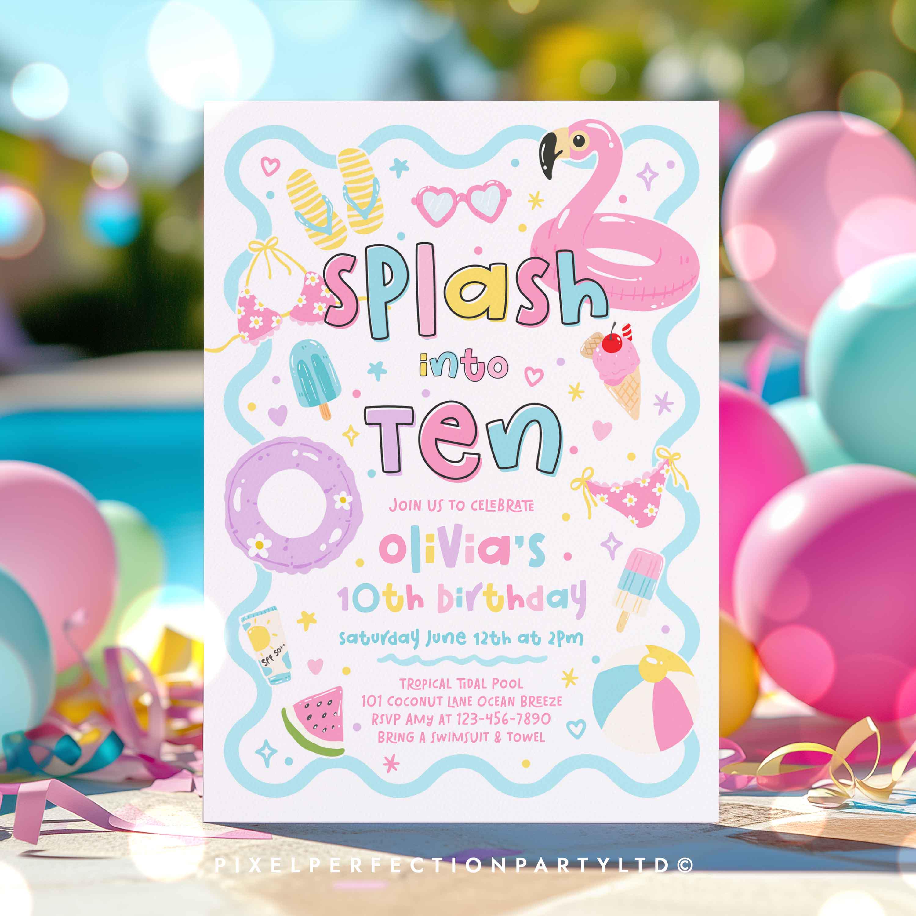 Editable Splash Into Ten Pool Party Birthday Invitation, 10th Birthday ...