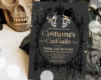 Editable Costumes And Cocktails Halloween Party Invitation Vintage Gothic Halloween Party Adult Halloween Boos Or Brews Instant Download HV