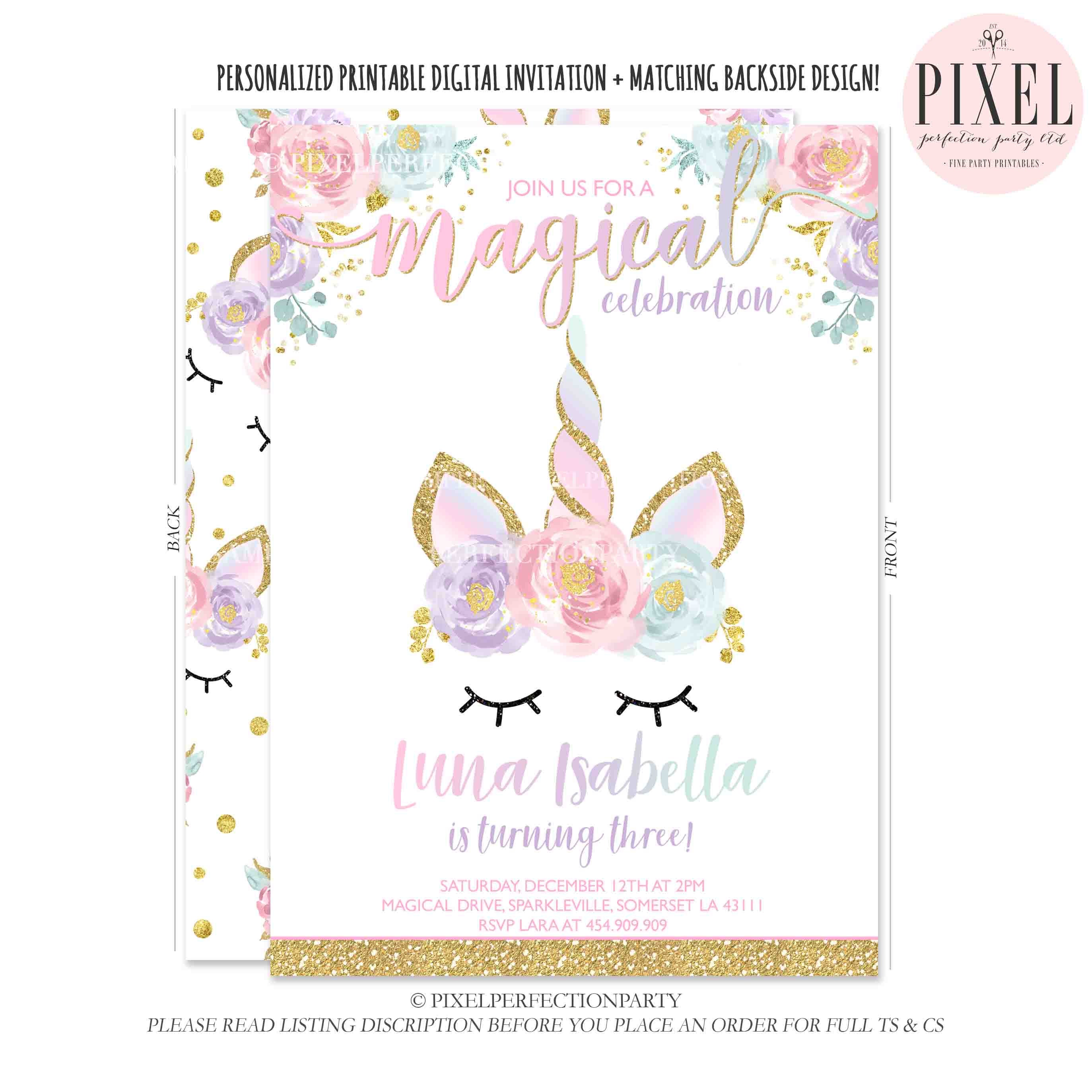 Unicorn Birthday Invitation Magical Unicorn Invitation Floral | Etsy