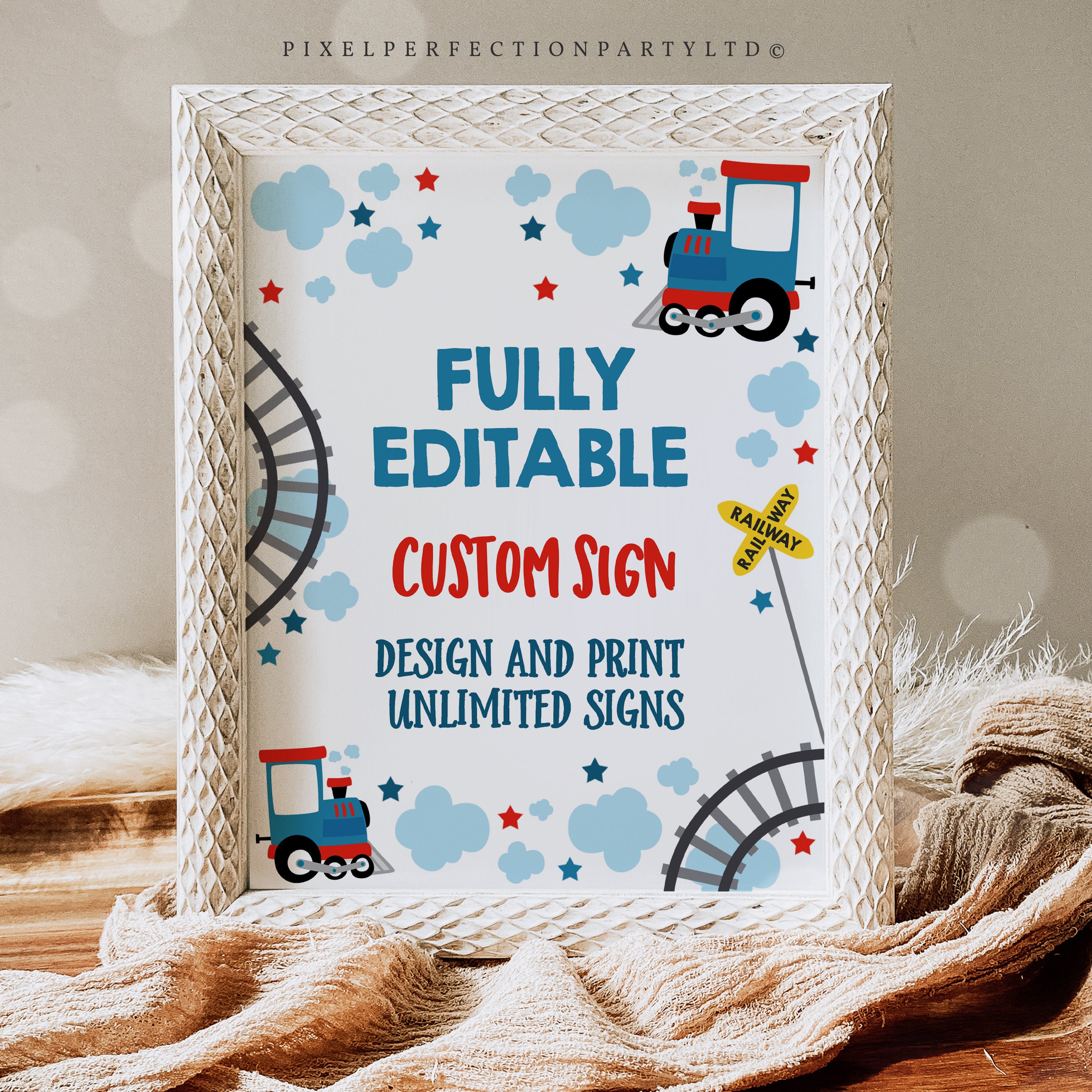 Editable Custom Sign Editable Choo Choo Train Party Sign Make Multiple Signs Chugga Chugga Train Party Decor Corjl Instant Editable TC