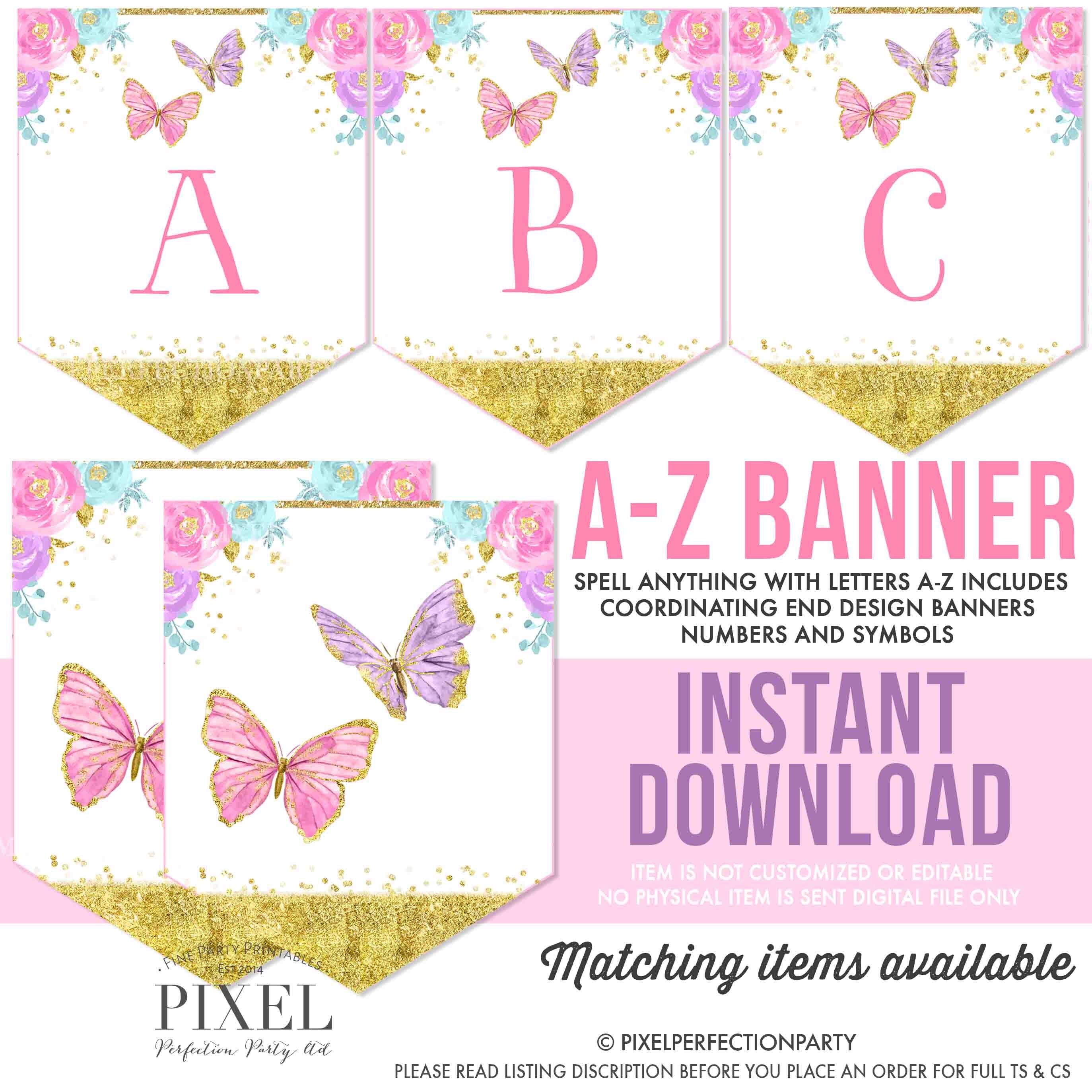 butterfly birthday banner butterfly a z letters spell