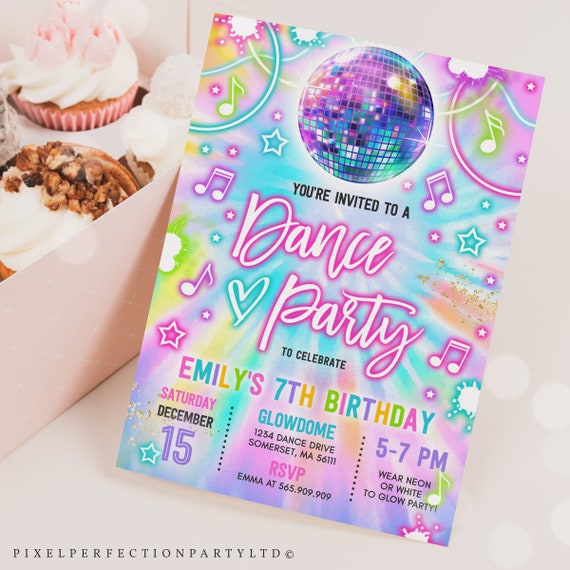 Editable Dance Party Invitation Tie Dye Dance Party Invitation Glow Tie Dye Dance Party Neon Glow Disco Dance Party Instant Download Y1 Il_570xn