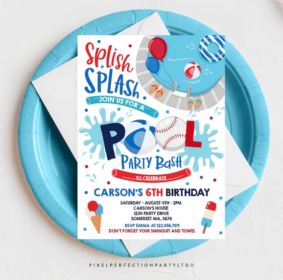 Editable Baseball Pool Party Invitation Sports Summer Pool Party Sports Pool BBQ Birthday Party Pool Party Birthday Instant Download HS Il_570xn