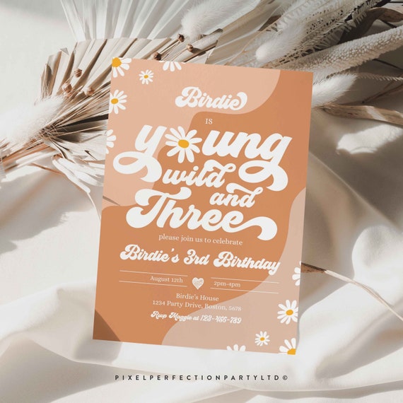 Editable Groovy Young Wild and Three 3rd Birthday Invite -  Denmark