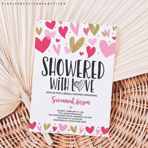 Editable Valentine Bridal Shower Invitation Showered With Love Bridal