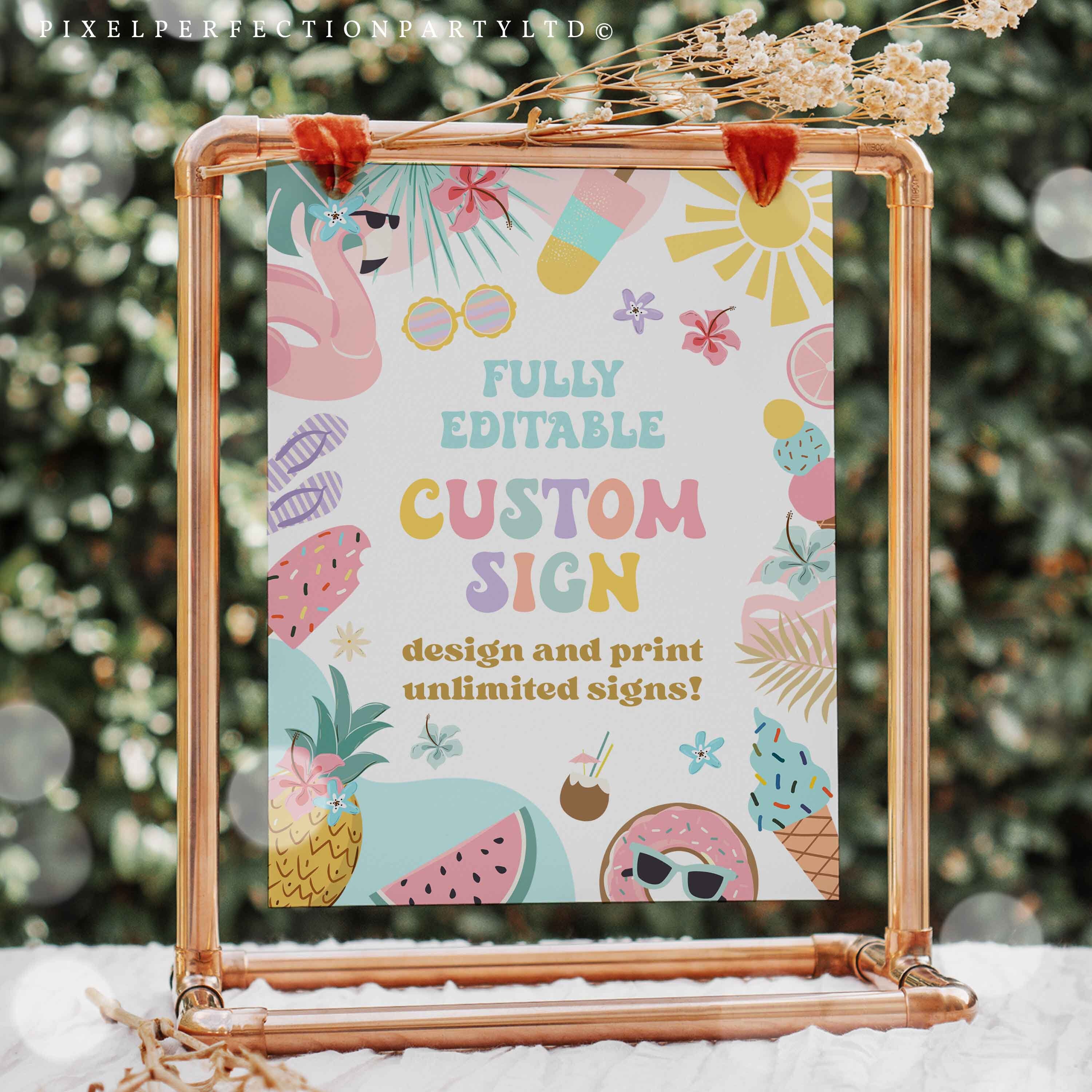 Pooling Sign Prom Pool Party Fully Editable Custom Sign Tropical Splish Splash Girly Pool ...