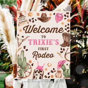 Editable Cowgirl Birthday Party Welcome Sign Wild West Cowgirl Rodeo Birthday Party Southwestern Ranch Party Decorations Instant Download QQ