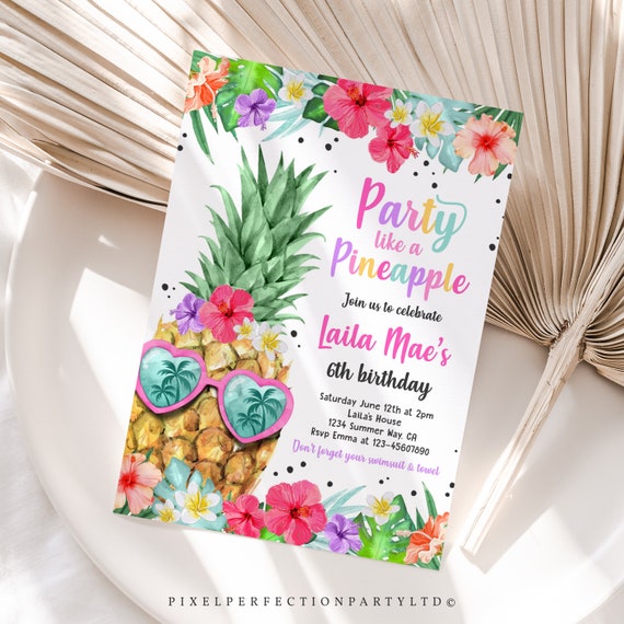 Editable Party Like A Pineapple Birthday Invitation Tropical Pineapple