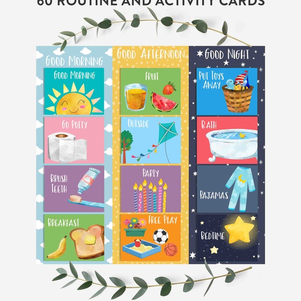 Visual Schedule Kids Daily Routine Chart Toddler Routine Chart Morning Afternoon Evening Routine Homeschool Pre-K 60 Cards Instant Download