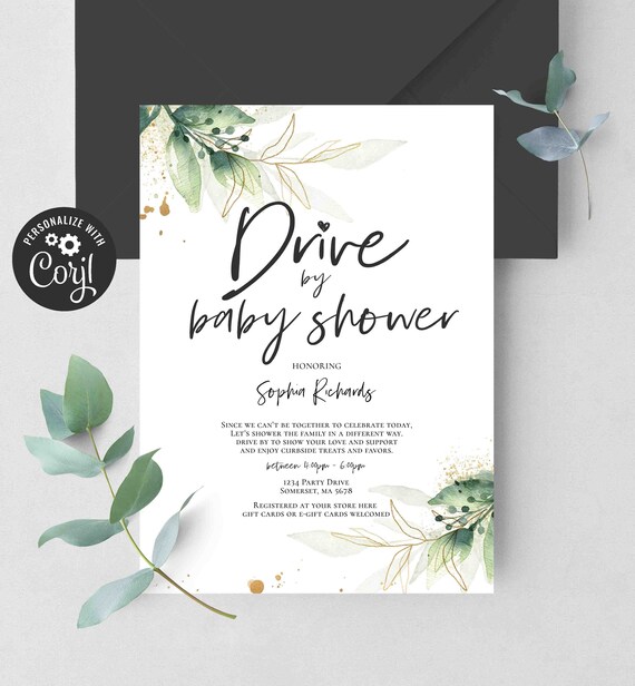 Editable Drive By Baby Shower Invitation Greenery Drive Through Baby Shower Invitation Social Distancing Baby Shower Instant Download BG Il_570xn