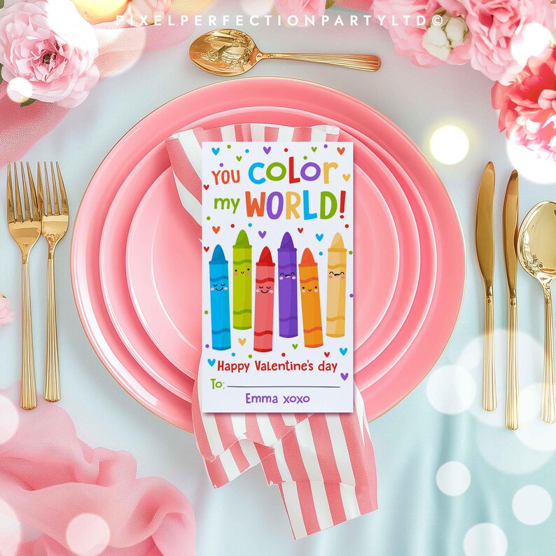 Editable Valentine Crayon You Color My World Gift Tag Valentine's Day ...