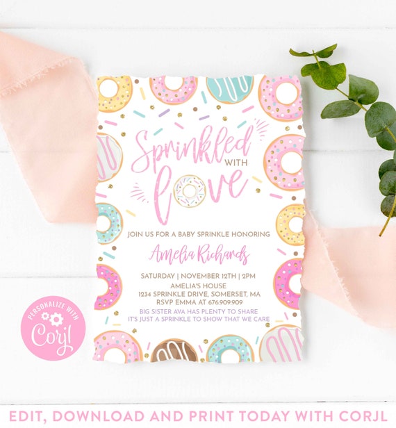 Donut Baby Sprinkle Invitation Sprinkled With Love Donut Invitation Donut Baby Shower Editable Donut Instant Download Editable File Corjl E2 Il_570xn