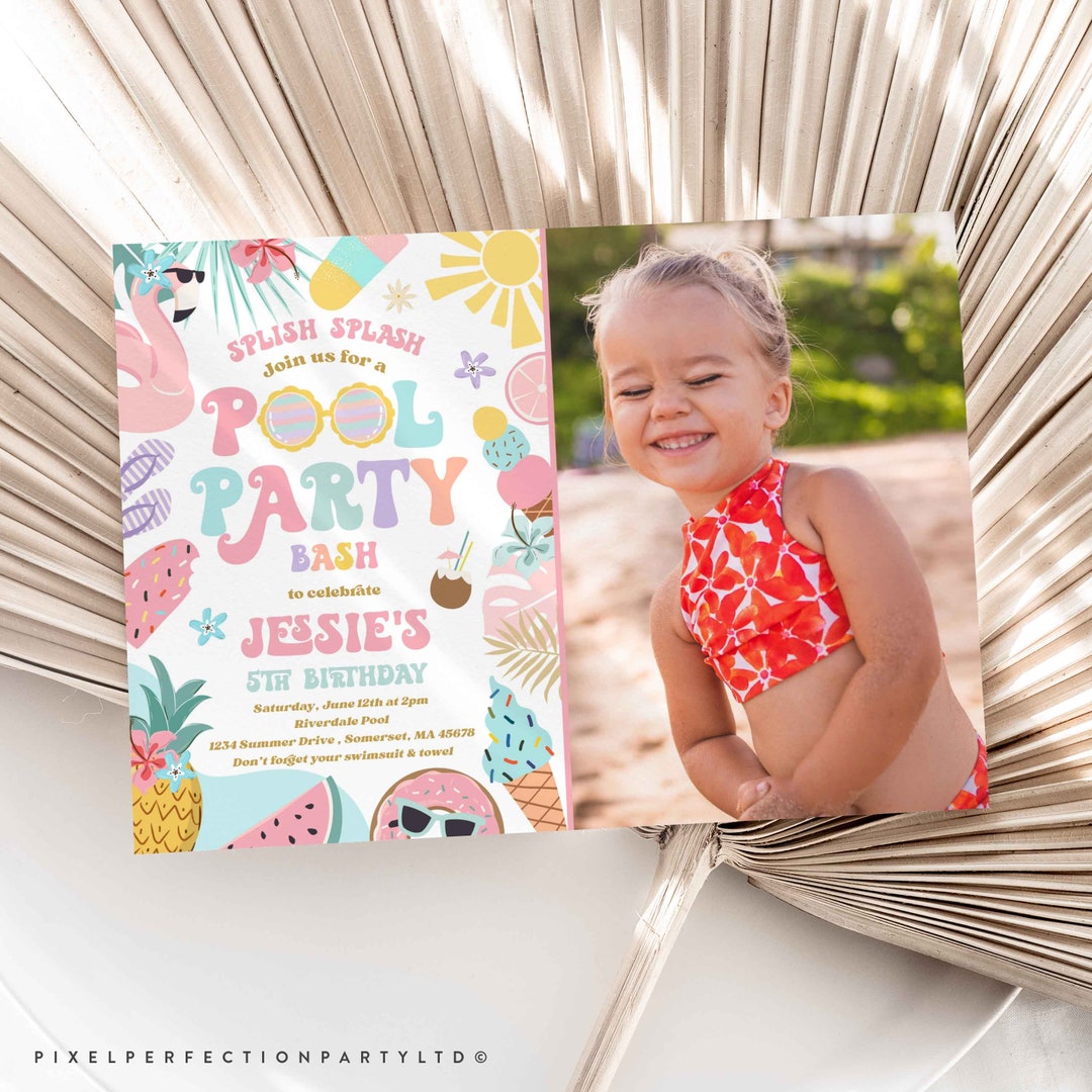 Editable Pool Party Invitation Tropical Splish Splash Girly - Etsy